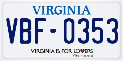 VA license plate VBF0353