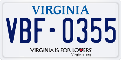 VA license plate VBF0355