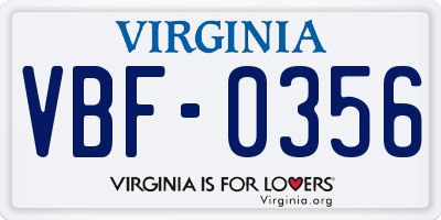 VA license plate VBF0356