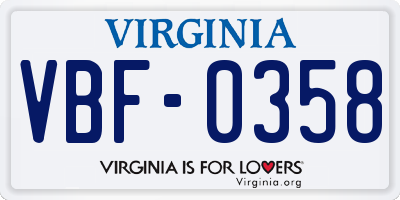 VA license plate VBF0358