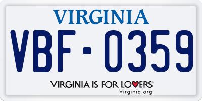 VA license plate VBF0359