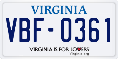 VA license plate VBF0361