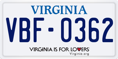 VA license plate VBF0362