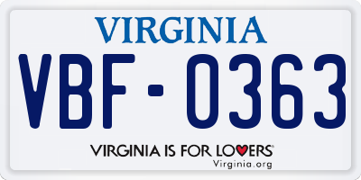 VA license plate VBF0363