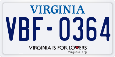 VA license plate VBF0364