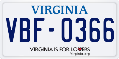 VA license plate VBF0366