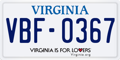 VA license plate VBF0367