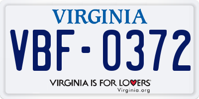 VA license plate VBF0372