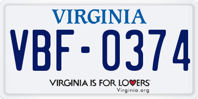 VA license plate VBF0374