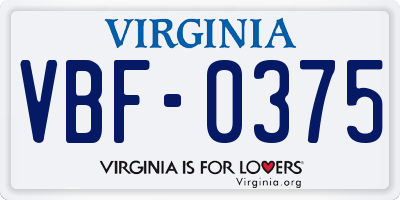 VA license plate VBF0375