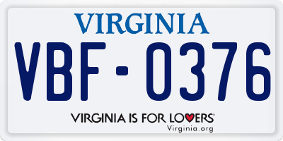 VA license plate VBF0376
