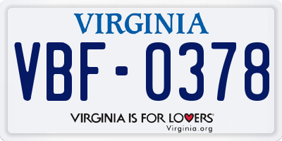 VA license plate VBF0378