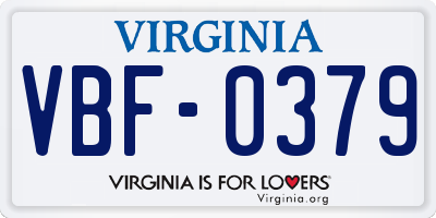 VA license plate VBF0379