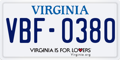 VA license plate VBF0380