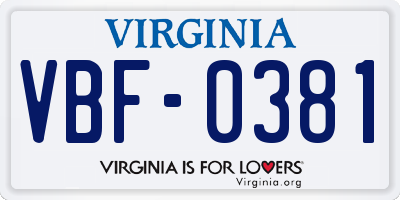 VA license plate VBF0381