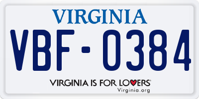 VA license plate VBF0384