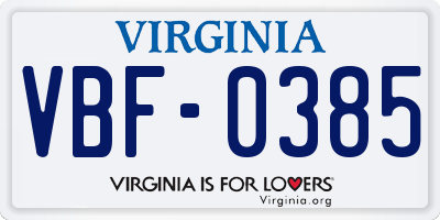 VA license plate VBF0385