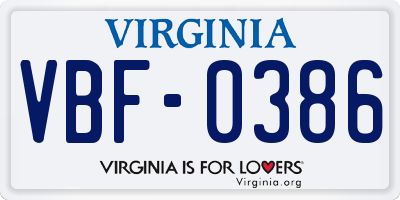 VA license plate VBF0386