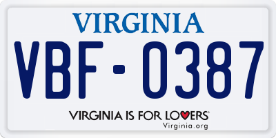 VA license plate VBF0387