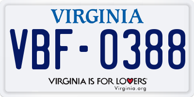 VA license plate VBF0388