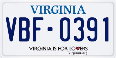 VA license plate VBF0391