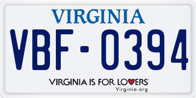 VA license plate VBF0394
