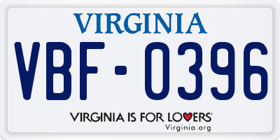 VA license plate VBF0396