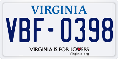 VA license plate VBF0398