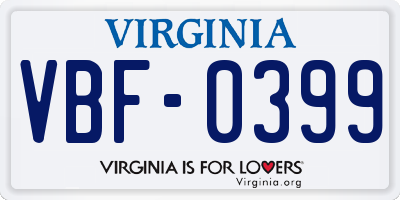 VA license plate VBF0399