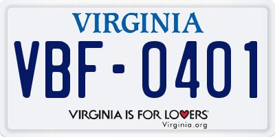 VA license plate VBF0401