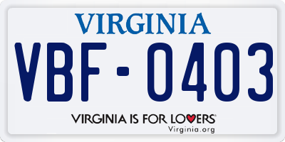 VA license plate VBF0403