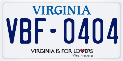 VA license plate VBF0404
