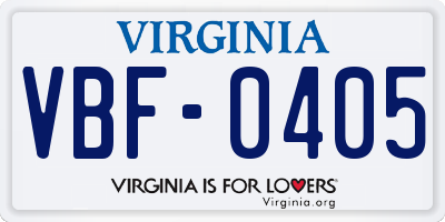 VA license plate VBF0405