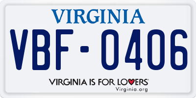 VA license plate VBF0406