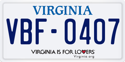 VA license plate VBF0407