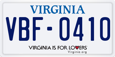 VA license plate VBF0410