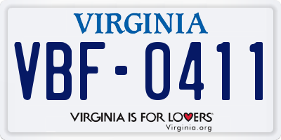 VA license plate VBF0411