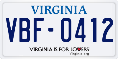 VA license plate VBF0412