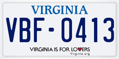 VA license plate VBF0413