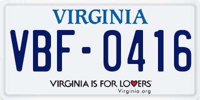 VA license plate VBF0416