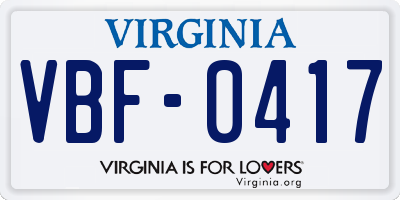VA license plate VBF0417