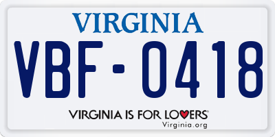 VA license plate VBF0418