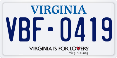 VA license plate VBF0419