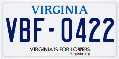 VA license plate VBF0422