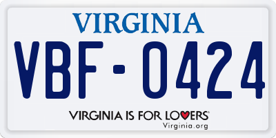 VA license plate VBF0424