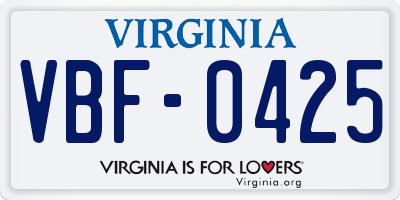 VA license plate VBF0425