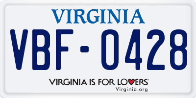 VA license plate VBF0428