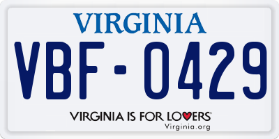 VA license plate VBF0429