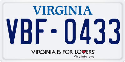 VA license plate VBF0433