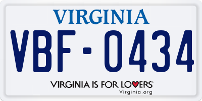 VA license plate VBF0434